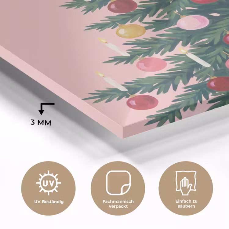Glasbild - Weihnachtsbaum – Weihnachten – Rosa — 3