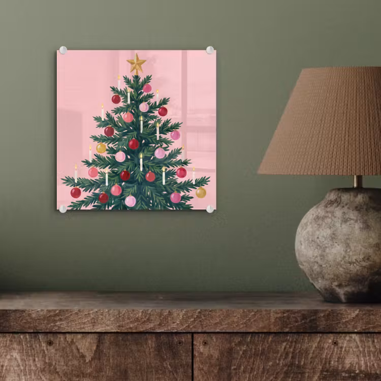 Glasbild - Weihnachtsbaum – Weihnachten – Rosa — 4