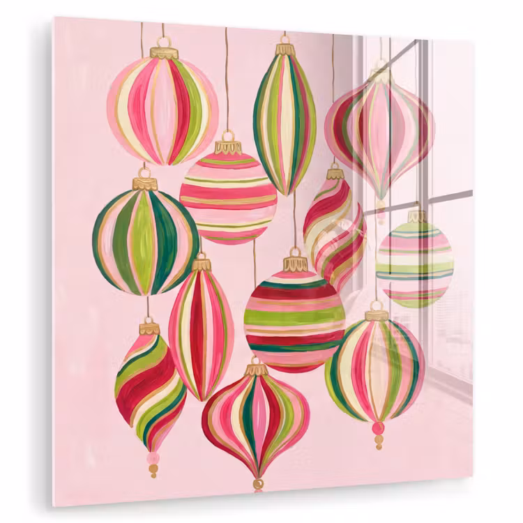 Glasbild - Weihnachtsdekoration – Gestreift – Rosa — 1