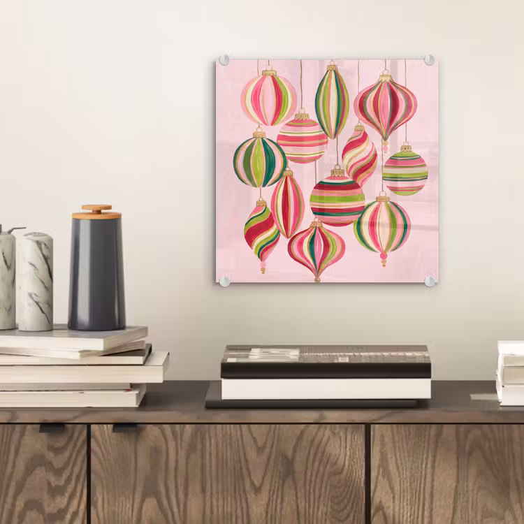 Glasbild - Weihnachtsdekoration – Gestreift – Rosa — 2