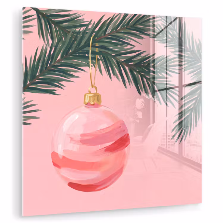 Glasbild - Weihnachtskugel – Rosa – Weihnachten — 1