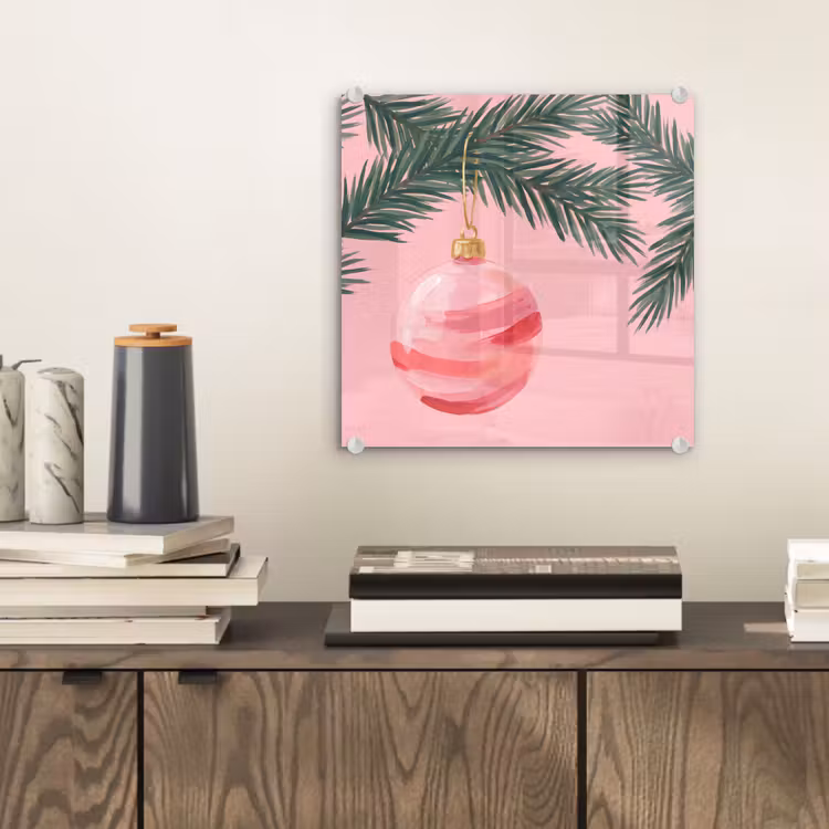 Glasbild - Weihnachtskugel – Rosa – Weihnachten — 2