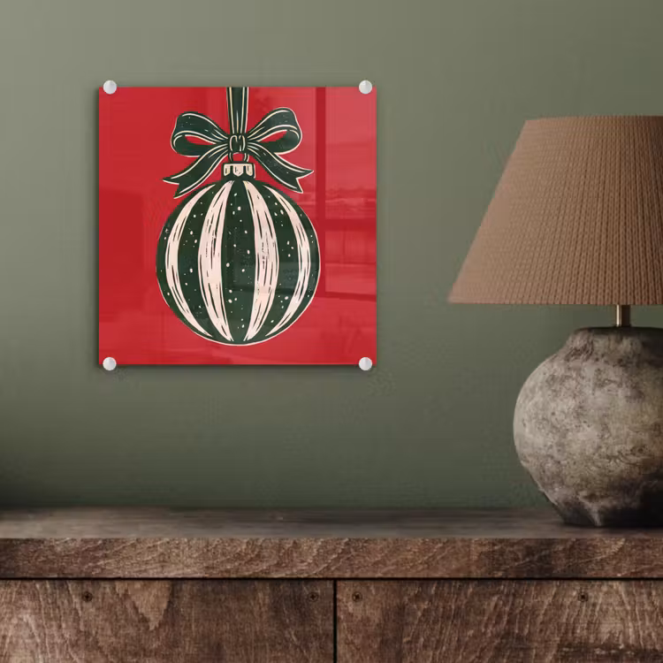 Glasbild - Weihnachtskugel – Weihnachten – Rot — 4