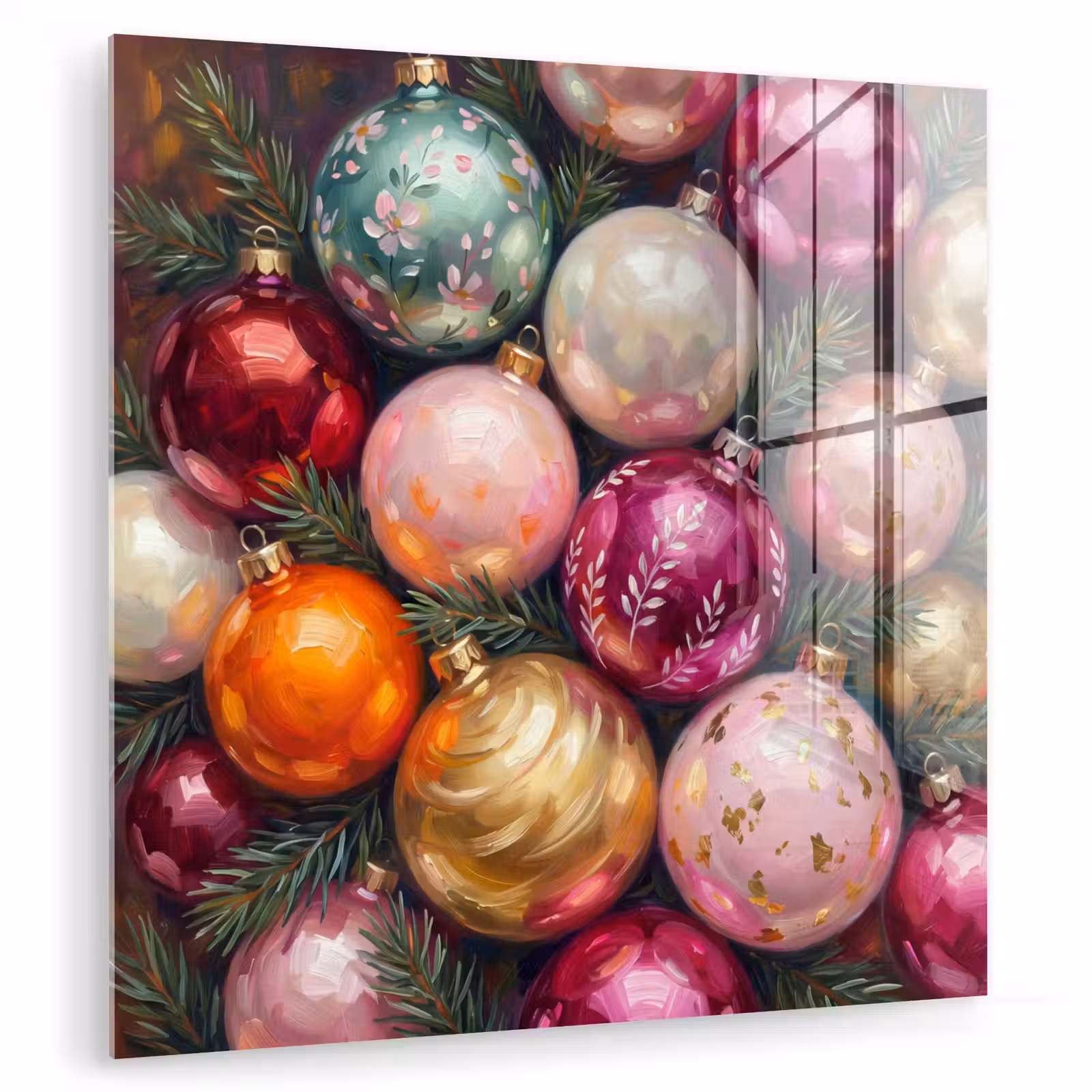 Glasbild - Weihnachtskugeln – Bunt – Festlich — 1