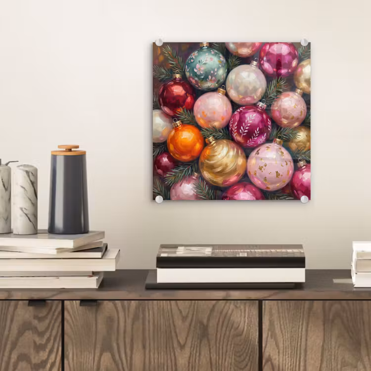 Glasbild - Weihnachtskugeln – Bunt – Festlich — 2