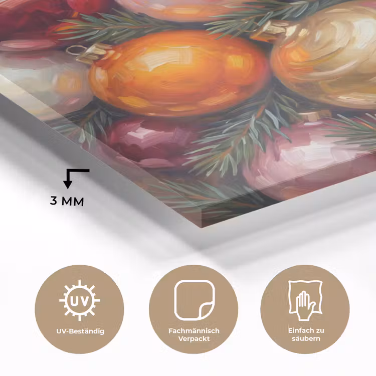 Glasbild - Weihnachtskugeln – Bunt – Festlich — 3