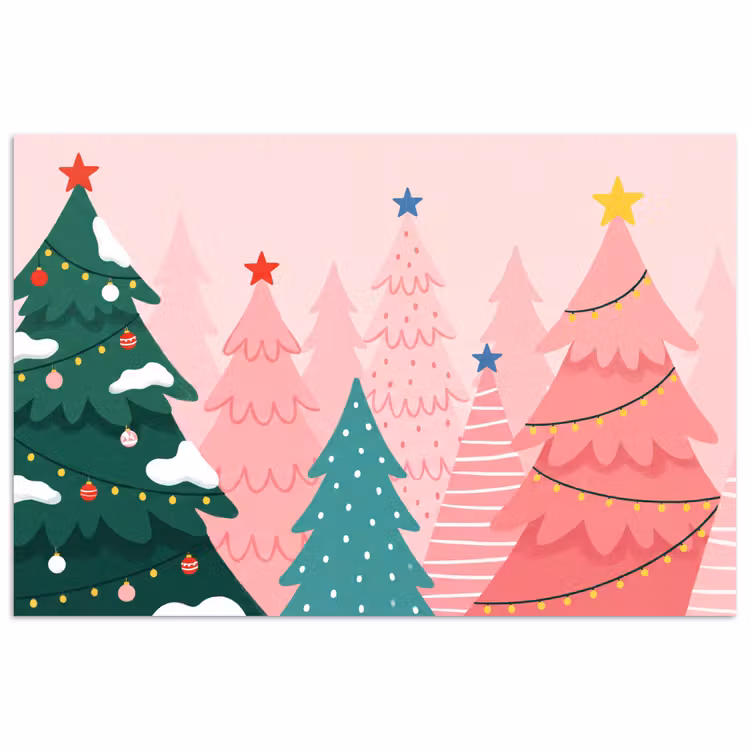 Poster - Weihnachtsbäume – Illustration – Rosa — 1