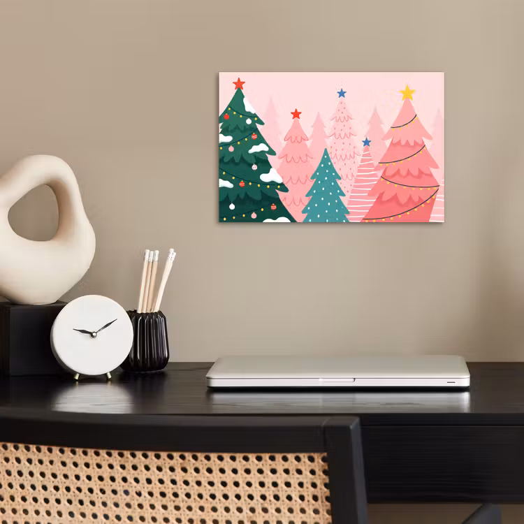 Poster - Weihnachtsbäume – Illustration – Rosa — 2