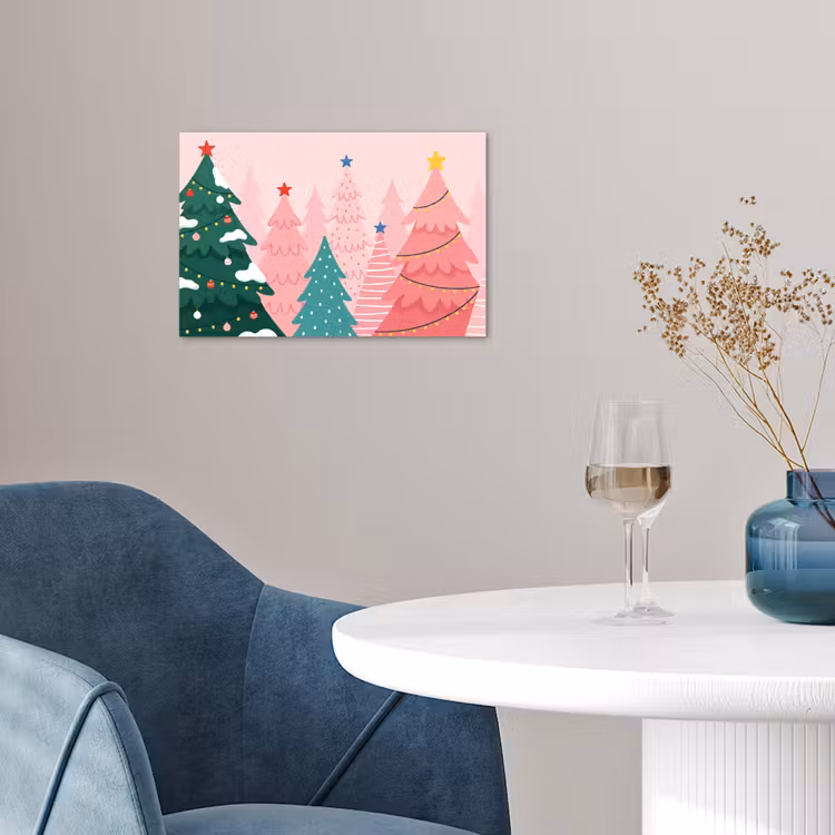 Poster - Weihnachtsbäume – Illustration – Rosa — 4