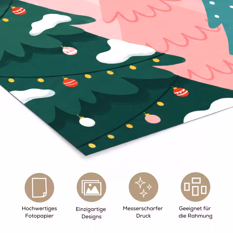 Poster - Weihnachtsbäume – Illustration – Rosa — 5