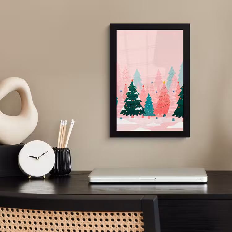 Bilder mit Rahmen - Weihnachtsbäume – Illustration – Rosa — 2