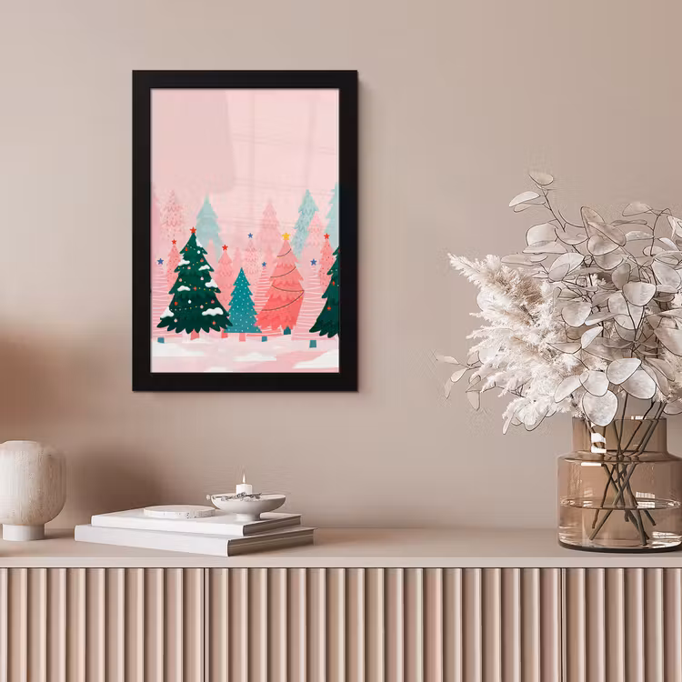 Bilder mit Rahmen - Weihnachtsbäume – Illustration – Rosa — 4