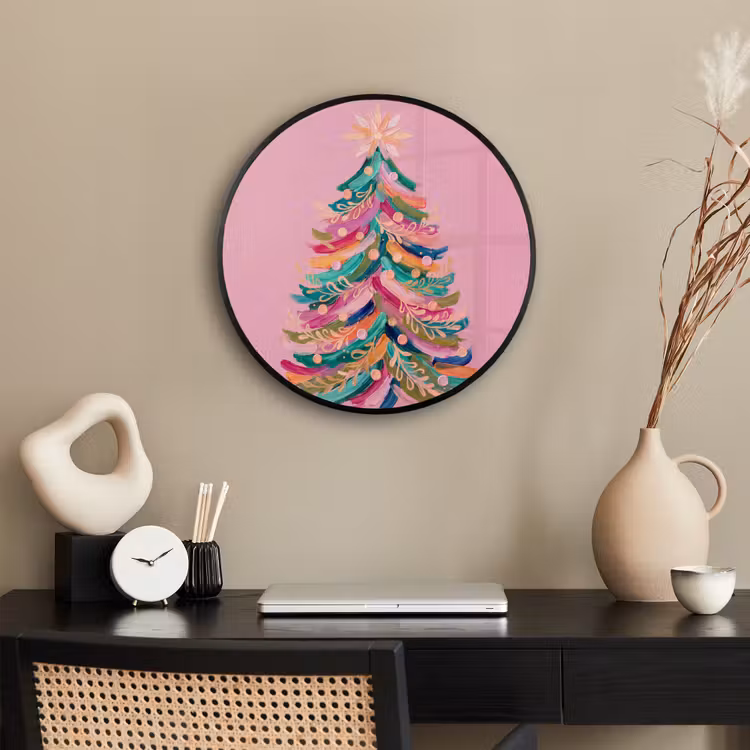 Poster im Rahmen Rund - Weihnachtsbaum – Abstrakt – Bunt — 3