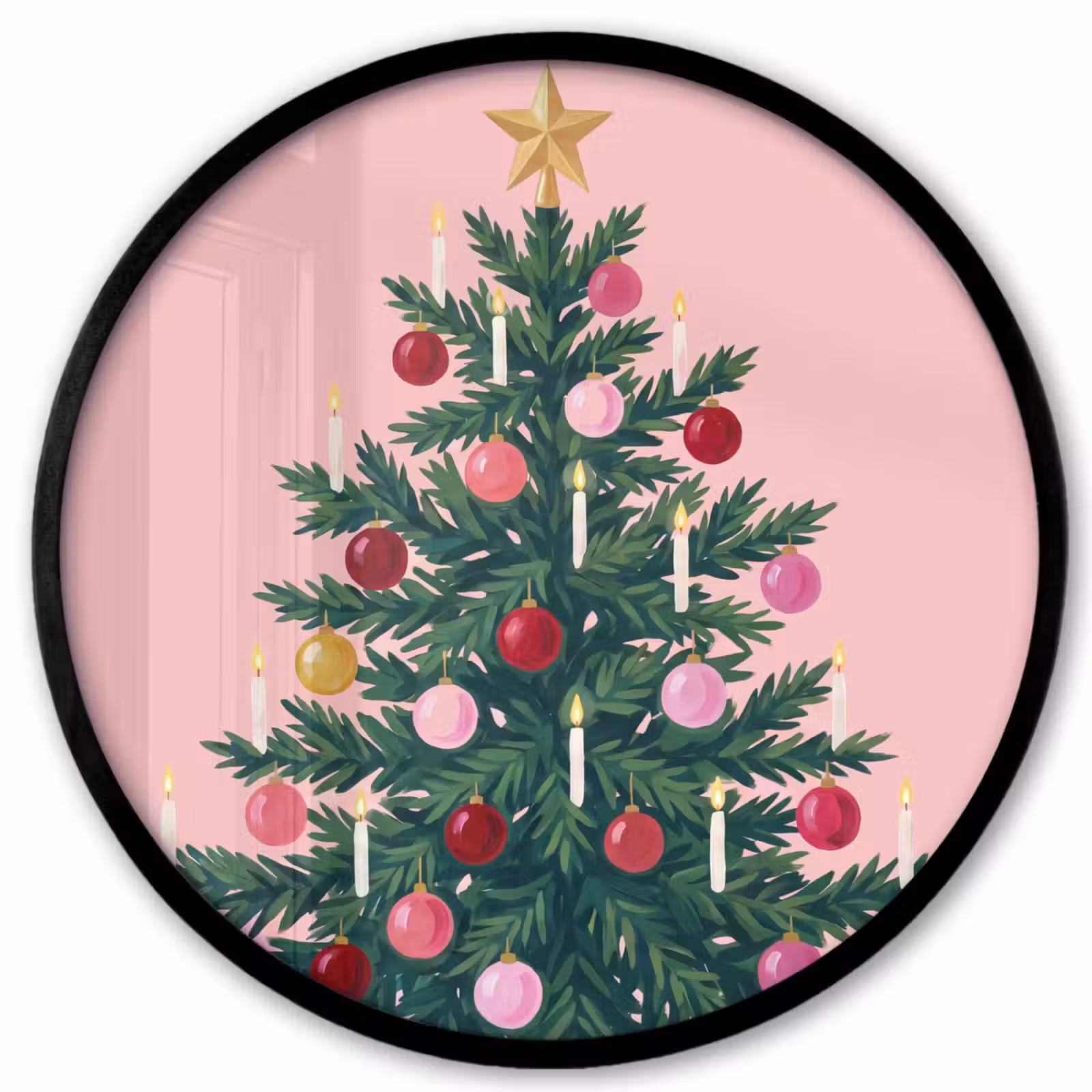 Poster im Rahmen Rund - Weihnachtsbaum – Weihnachten – Rosa — 1