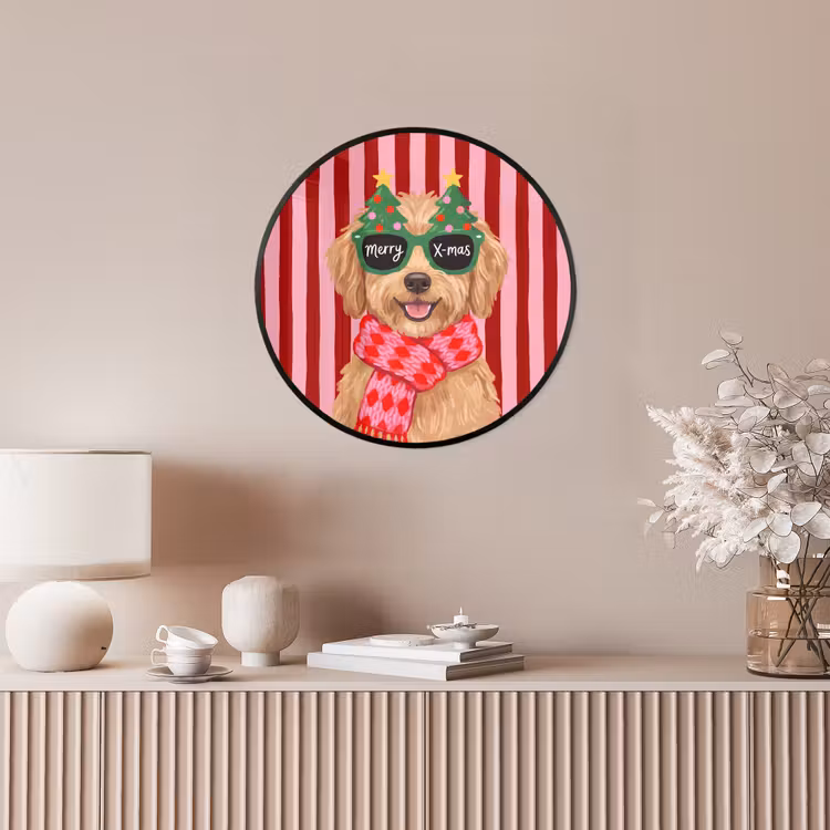 Poster im Rahmen Rund - Hund – Weihnachten – Rot — 5