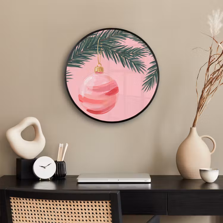 Poster im Rahmen Rund - Weihnachtskugel – Rosa – Weihnachten — 3