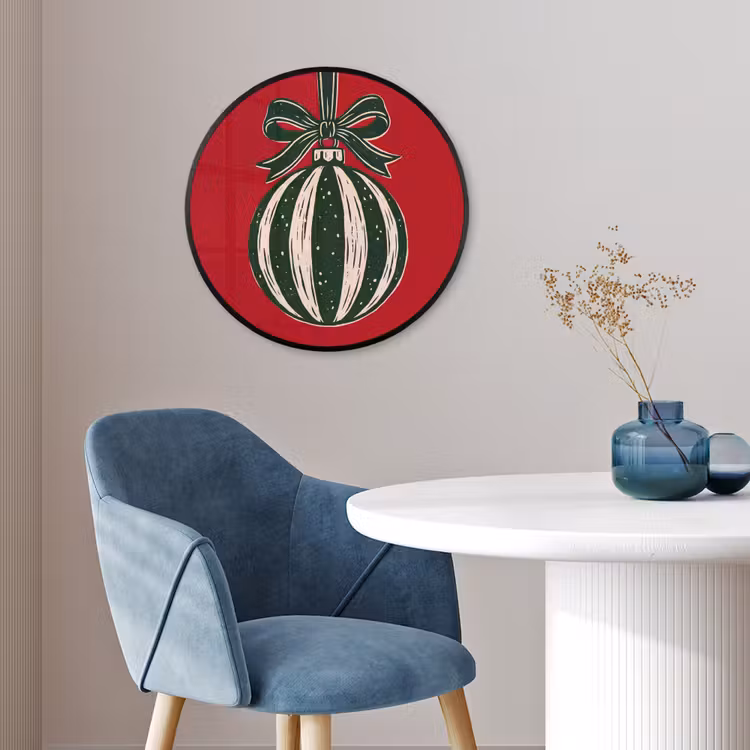 Poster im Rahmen Rund - Weihnachtskugel – Weihnachten – Rot — 4