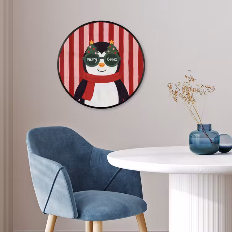 Poster im Rahmen Rund - Pinguin – Weihnachten – Illustration — 4