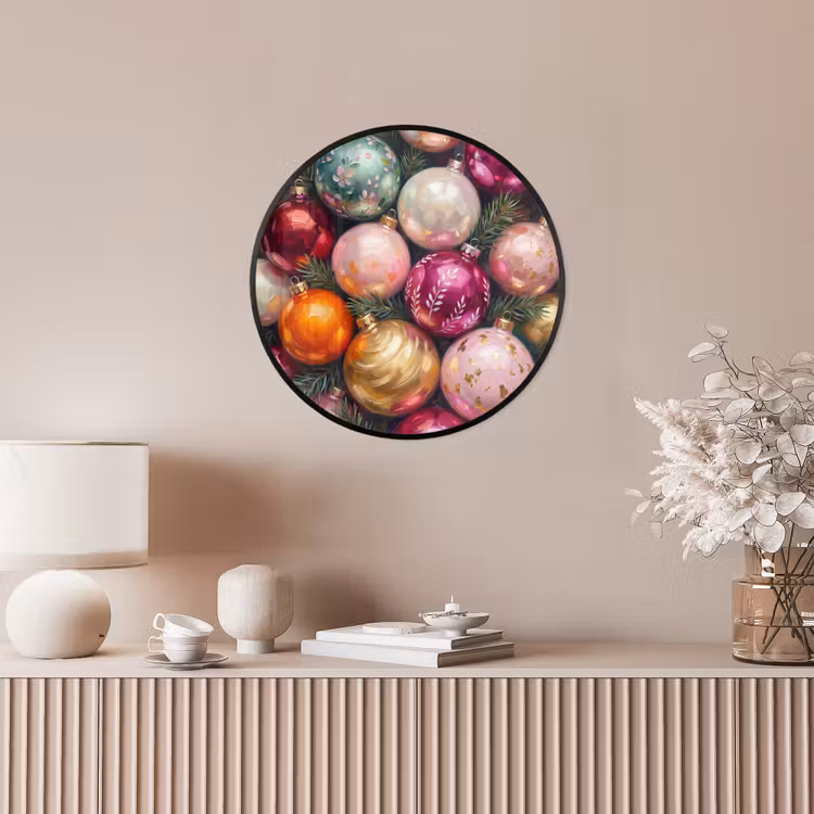 Poster im Rahmen Rund - Weihnachtskugeln – Bunt – Festlich — 5