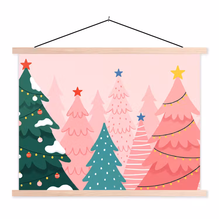 Stoffbild - Weihnachtsbäume – Illustration – Rosa — 1