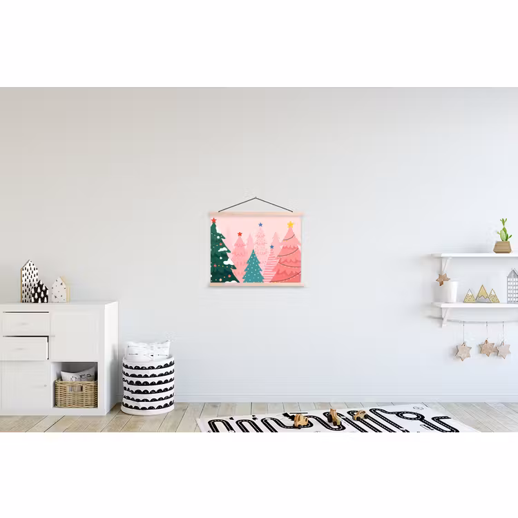 Stoffbild - Weihnachtsbäume – Illustration – Rosa — 2