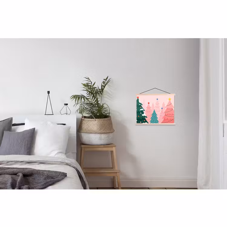Stoffbild - Weihnachtsbäume – Illustration – Rosa — 3