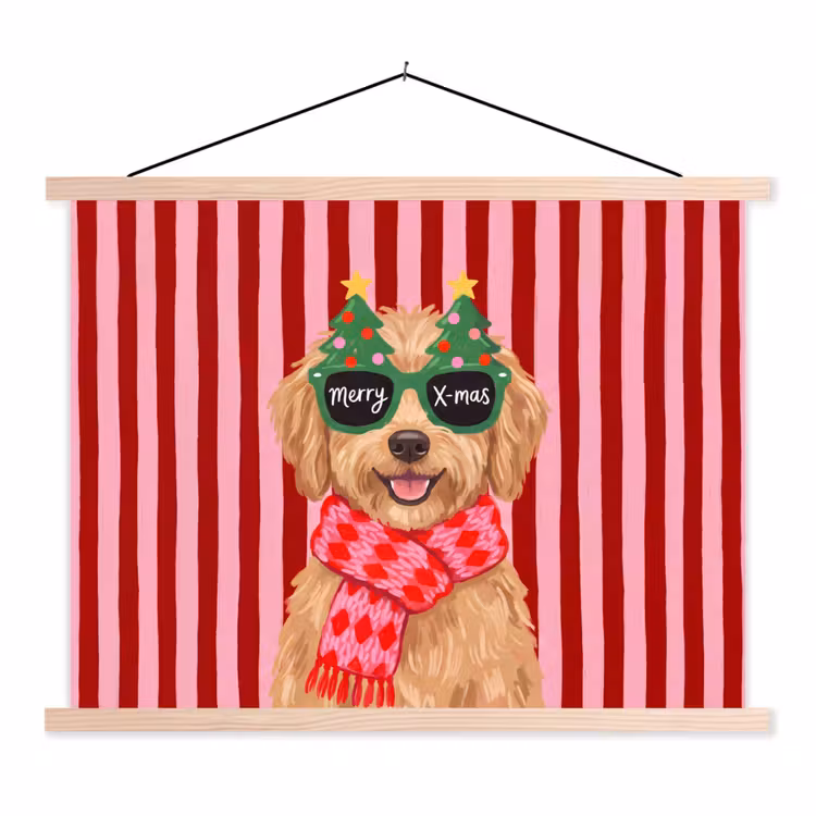Stoffbild - Hund – Weihnachten – Rot — 1