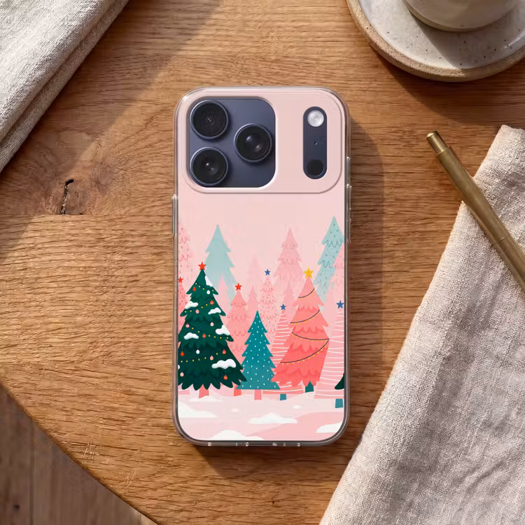 Handyhülle - Weihnachtsbäume – Illustration – Rosa — 2