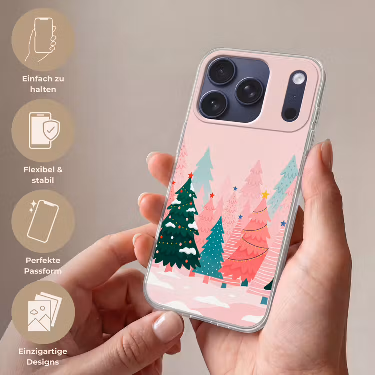 Handyhülle - Weihnachtsbäume – Illustration – Rosa — 4