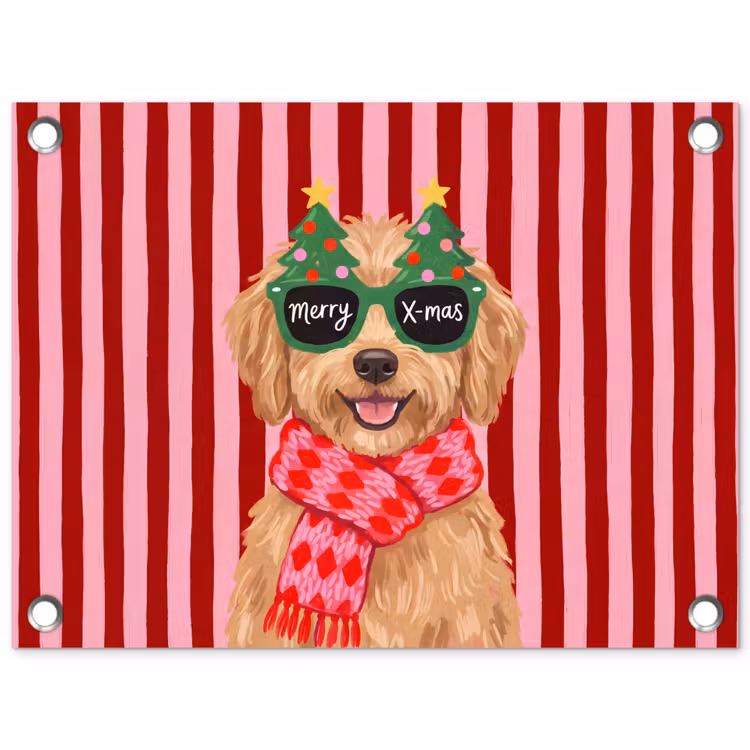 Gartenposter - Hund – Weihnachten – Rot — 1