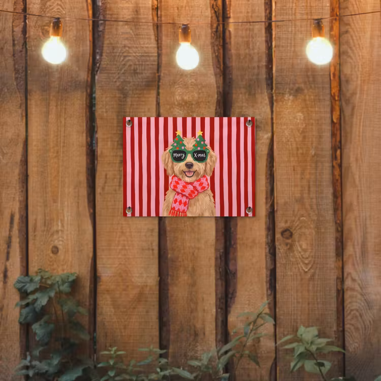 Gartenposter - Hund – Weihnachten – Rot — 2