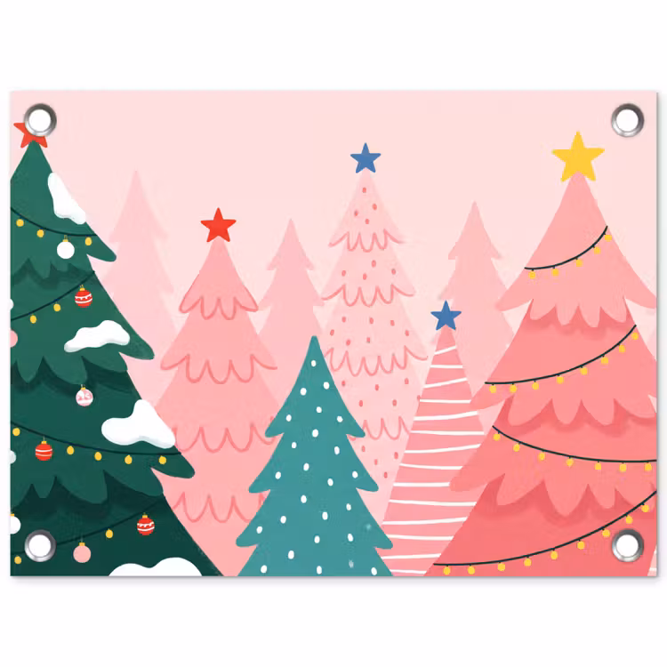 Gartenposter - Weihnachtsbäume – Illustration – Rosa — 1