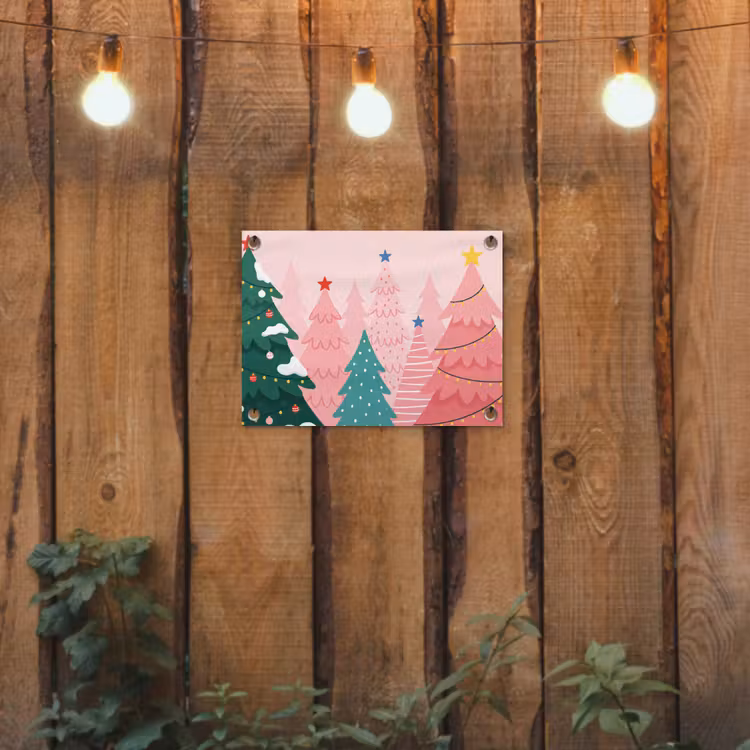 Gartenposter - Weihnachtsbäume – Illustration – Rosa — 2
