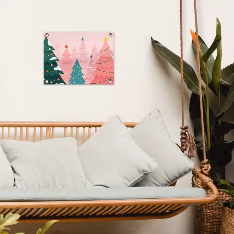 Gartenposter - Weihnachtsbäume – Illustration – Rosa — 4
