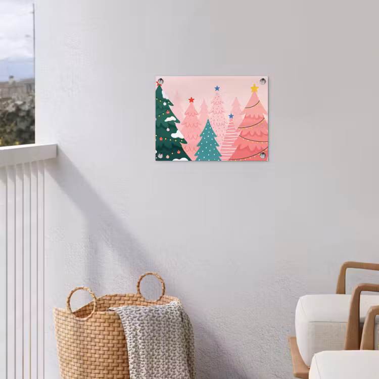 Gartenposter - Weihnachtsbäume – Illustration – Rosa — 5