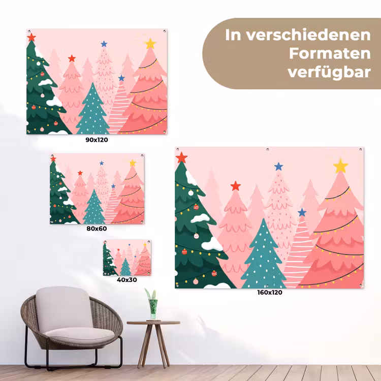 Gartenposter - Weihnachtsbäume – Illustration – Rosa — 6