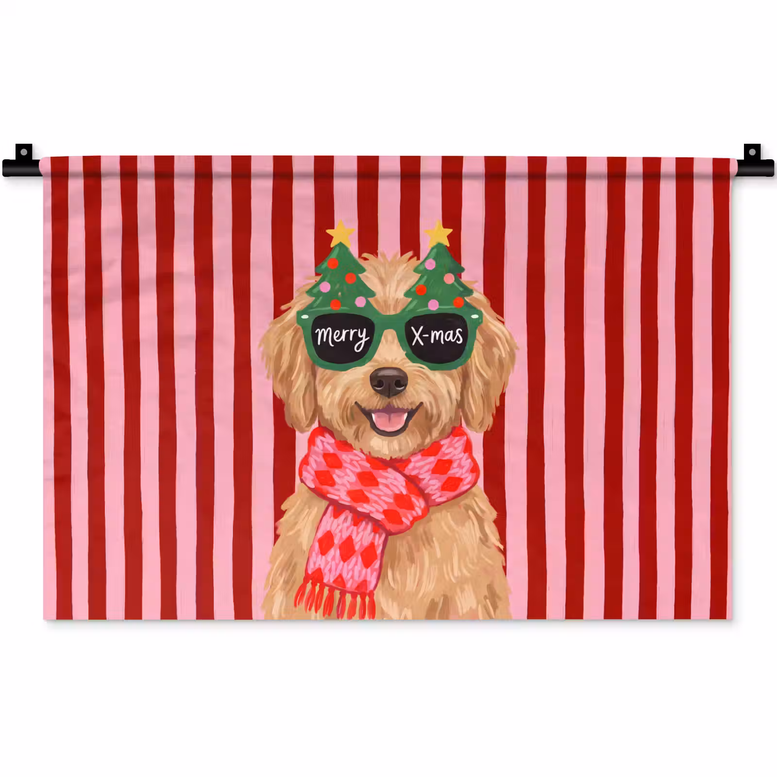 Wandteppich - Hund – Weihnachten – Rot — 1