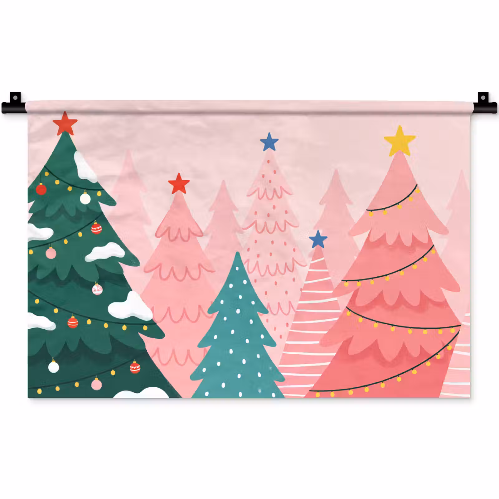 Wandteppich - Weihnachtsbäume – Illustration – Rosa — 1