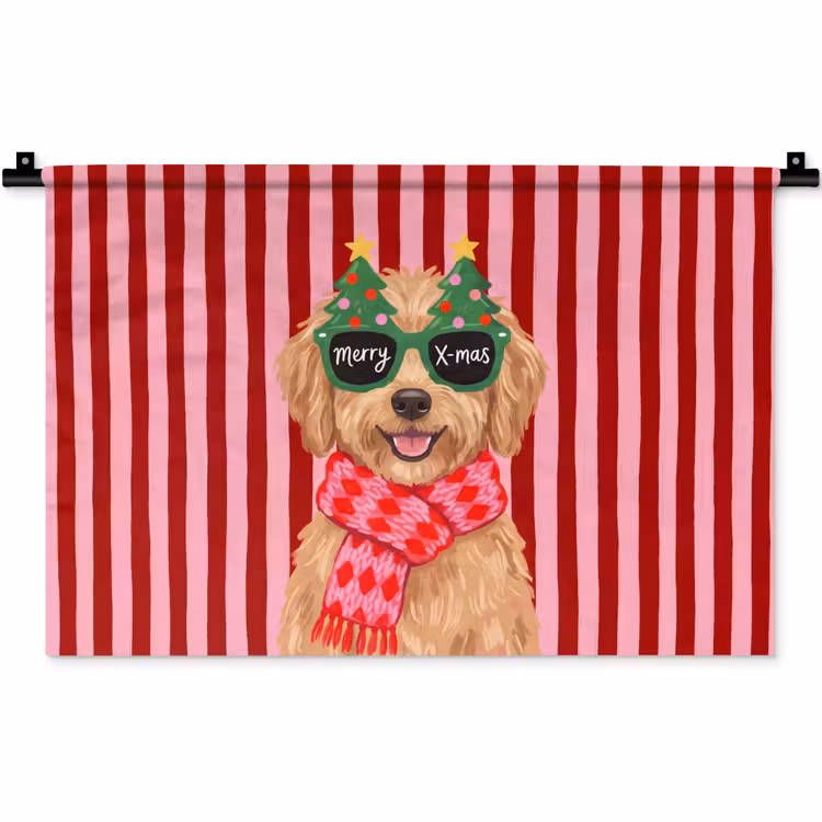 Wandteppich - Hund – Weihnachten – Rot — 1