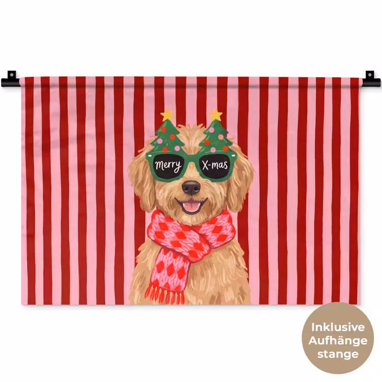 Wandteppich - Hund – Weihnachten – Rot — 9