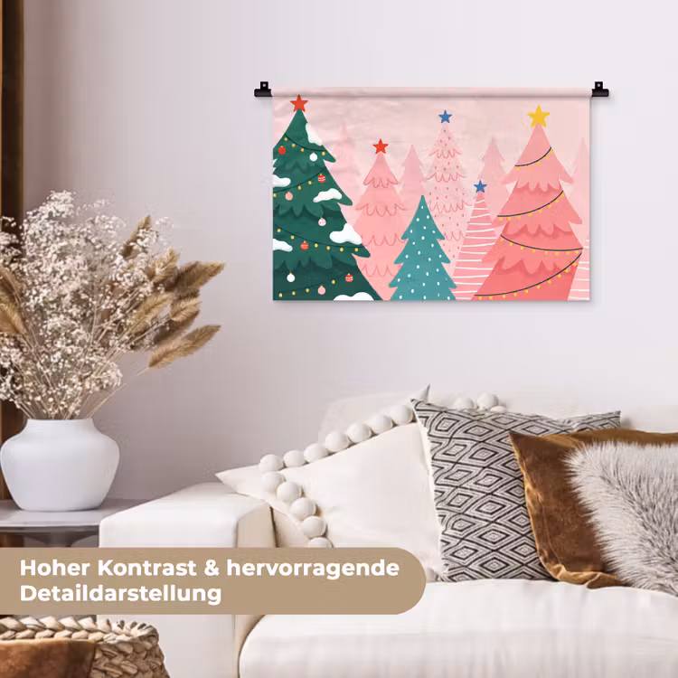 Wandteppich - Weihnachtsbäume – Illustration – Rosa — 6