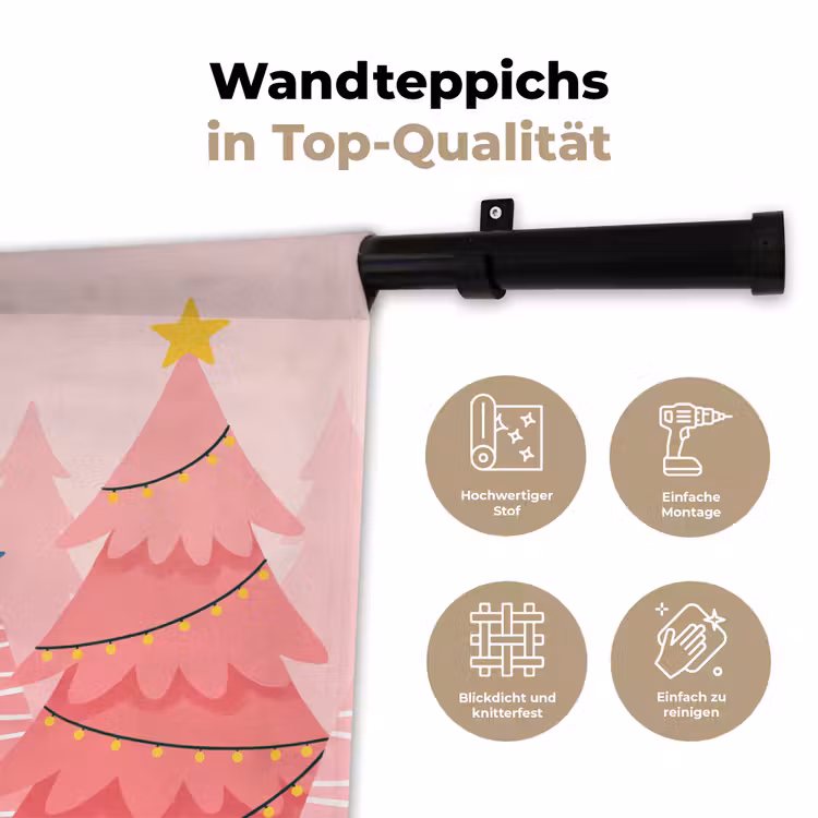 Wandteppich - Weihnachtsbäume – Illustration – Rosa — 7