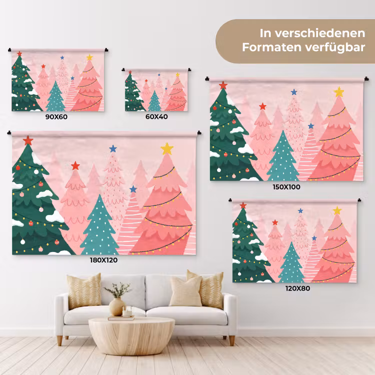 Wandteppich - Weihnachtsbäume – Illustration – Rosa — 8