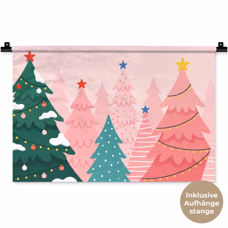 Wandteppich - Weihnachtsbäume – Illustration – Rosa — 9