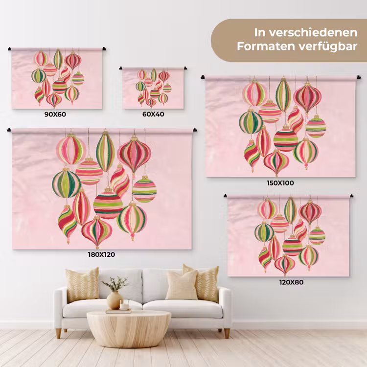 Wandteppich - Weihnachtsdekoration – Gestreift – Rosa — 8
