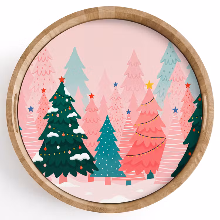 Tablett - Weihnachtsbäume – Illustration – Rosa — 1