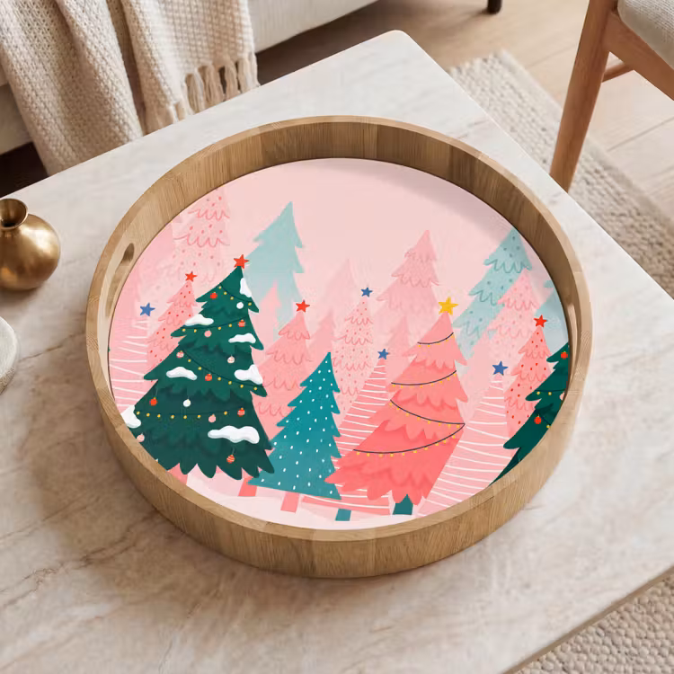 Tablett - Weihnachtsbäume – Illustration – Rosa — 2