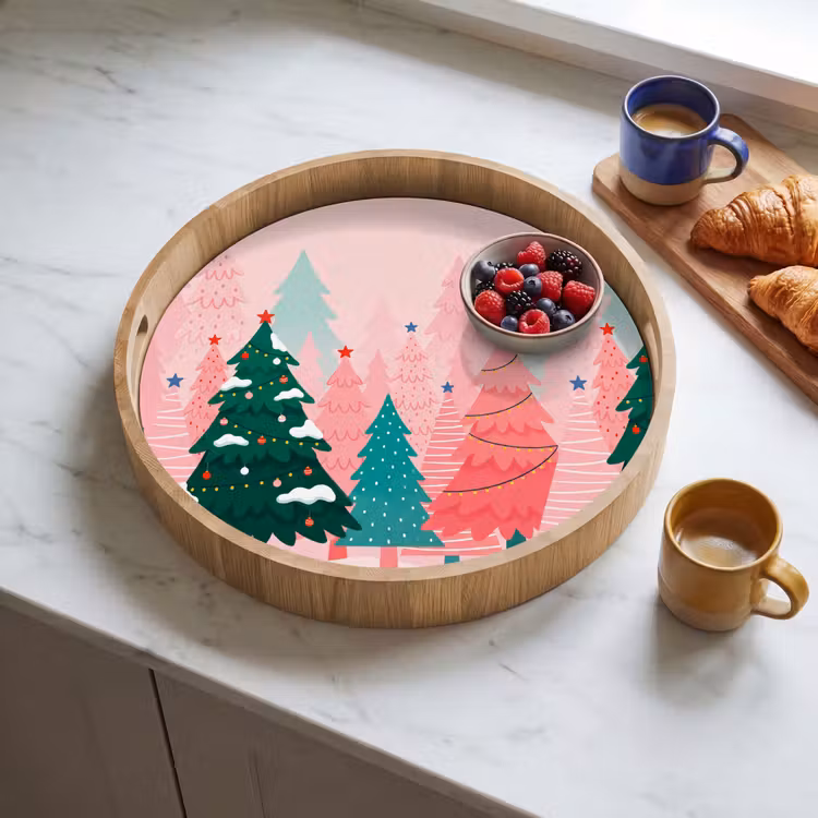 Tablett - Weihnachtsbäume – Illustration – Rosa — 4
