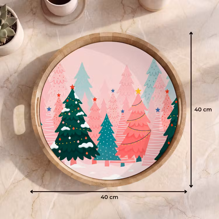 Tablett - Weihnachtsbäume – Illustration – Rosa — 9