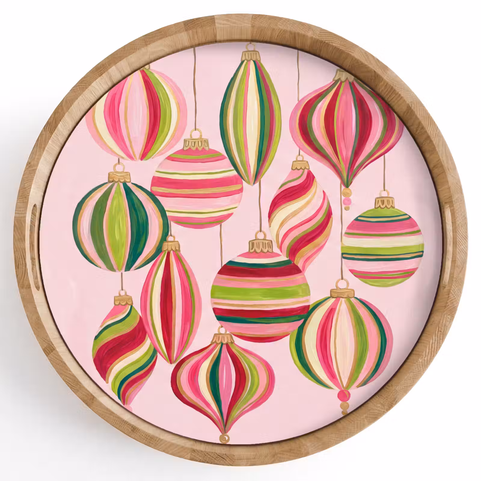 Tablett - Weihnachtsdekoration – Gestreift – Rosa — 1